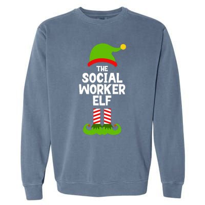 Funny The Social Worker Elf Christmas Matching Family Party Garment-Dyed Sweatshirt