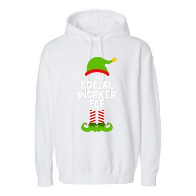 Funny The Social Worker Elf Christmas Matching Family Party Garment-Dyed Fleece Hoodie