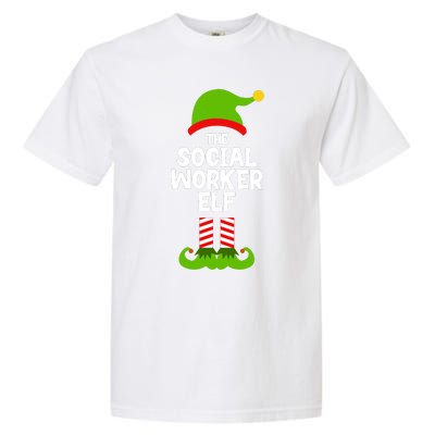 Funny The Social Worker Elf Christmas Matching Family Party Garment-Dyed Heavyweight T-Shirt