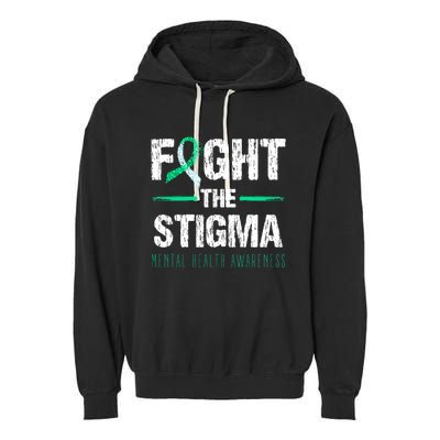 Fight The Stigma Tal Health Awareness Retro Green Ribbon Gift Garment-Dyed Fleece Hoodie