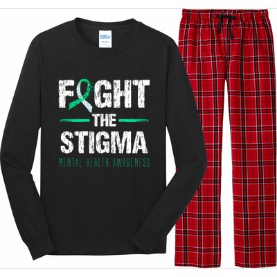 Fight The Stigma Tal Health Awareness Retro Green Ribbon Gift Long Sleeve Pajama Set