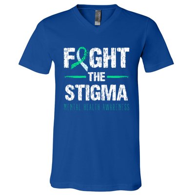 Fight The Stigma Tal Health Awareness Retro Green Ribbon Gift V-Neck T-Shirt