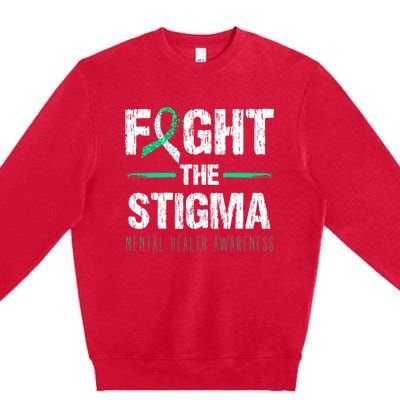 Fight The Stigma Tal Health Awareness Retro Green Ribbon Gift Premium Crewneck Sweatshirt