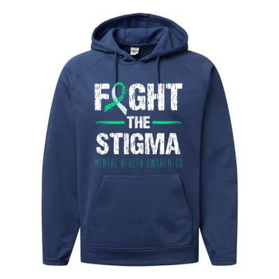 Fight The Stigma Tal Health Awareness Retro Green Ribbon Gift Performance Fleece Hoodie