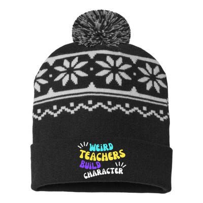 Funny Teacher Sayings Weird Teachers Build Character USA-Made Snowflake Beanie