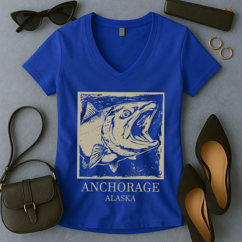Fishing Town Souvenir Anchorage Alaska Gift Women's V-Neck T-Shirt