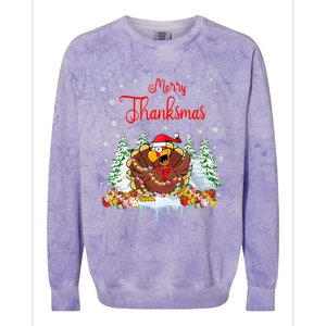 Funny Turkey Santa Merry Thanksmas Christmas Thanksgiving Colorblast Crewneck Sweatshirt