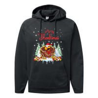 Funny Turkey Santa Merry Thanksmas Christmas Thanksgiving Performance Fleece Hoodie