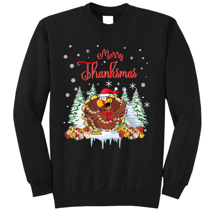 Funny Turkey Santa Merry Thanksmas Christmas Thanksgiving Sweatshirt