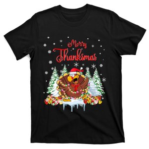 Funny Turkey Santa Merry Thanksmas Christmas Thanksgiving T-Shirt