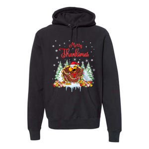 Funny Turkey Santa Merry Thanksmas Christmas Thanksgiving Premium Hoodie