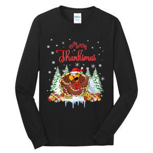 Funny Turkey Santa Merry Thanksmas Christmas Thanksgiving Tall Long Sleeve T-Shirt