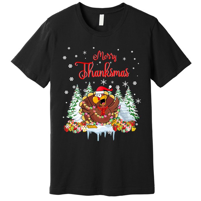 Funny Turkey Santa Merry Thanksmas Christmas Thanksgiving Premium T-Shirt