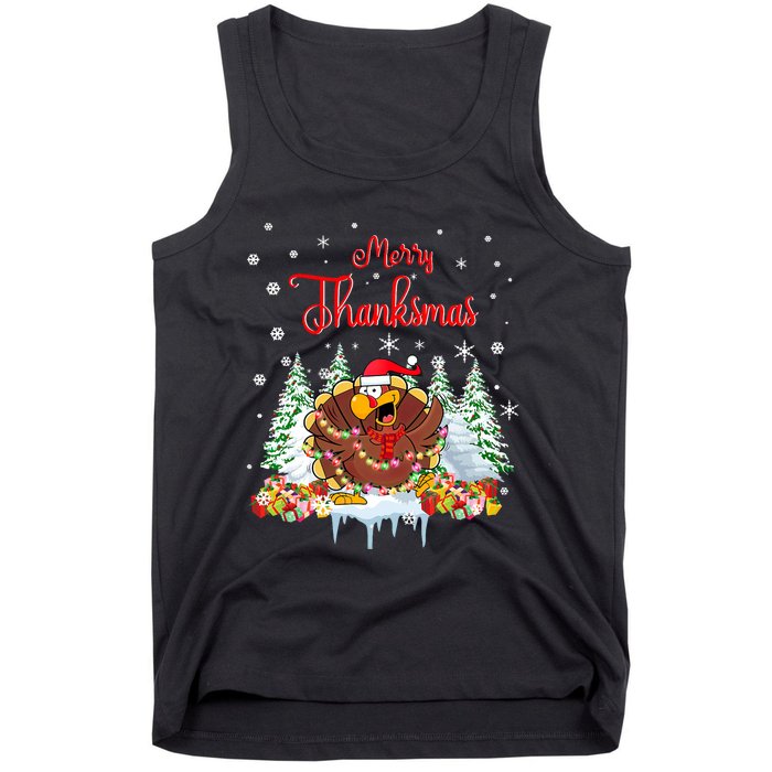 Funny Turkey Santa Merry Thanksmas Christmas Thanksgiving Tank Top