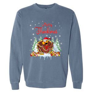 Funny Turkey Santa Merry Thanksmas Christmas Thanksgiving Garment-Dyed Sweatshirt