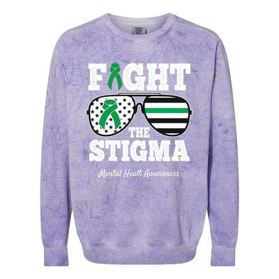 Fight The Stigma Tal Health Awareness Sunglasses Usa Flag Gift Colorblast Crewneck Sweatshirt