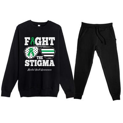 Fight The Stigma Tal Health Awareness Sunglasses Usa Flag Gift Premium Crewneck Sweatsuit Set