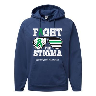 Fight The Stigma Tal Health Awareness Sunglasses Usa Flag Gift Performance Fleece Hoodie