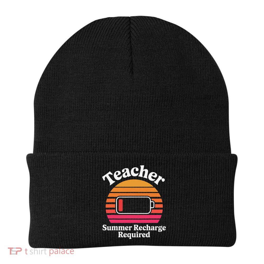 Funny Teacher Summer Recharge Required Low Battery Humor Knit Cap Winter Beanie