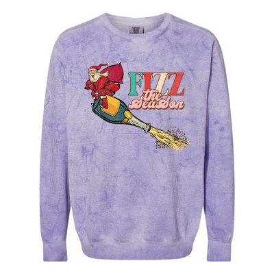 Fizz The Season Be Merry Santa Claus Xmas Champagne Gift Colorblast Crewneck Sweatshirt