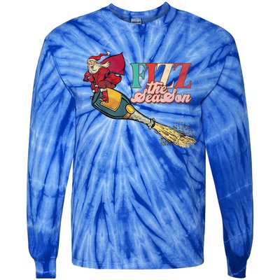 Fizz The Season Be Merry Santa Claus Xmas Champagne Gift Tie-Dye Long Sleeve Shirt