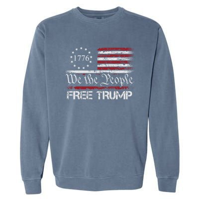 Free Trump Supporters Pro Trump American Flag Garment-Dyed Sweatshirt