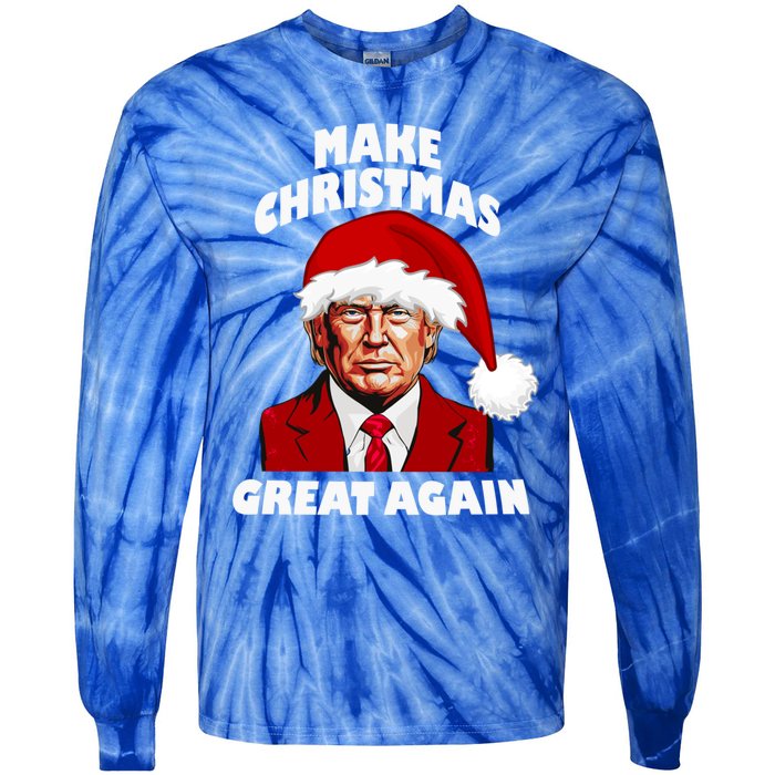 Funny Trump Santa Hat Make Christmas Great Again Gift Tie-Dye Long Sleeve Shirt