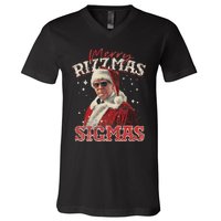 Funny Trump Santa Merry Sigmas Xmas Pajamas V-Neck T-Shirt