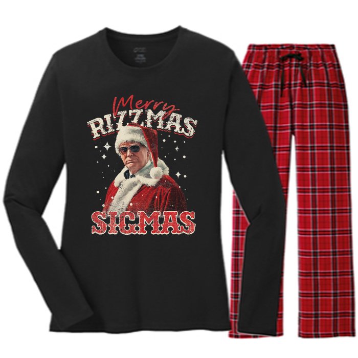 Funny Trump Santa Merry Sigmas Xmas Pajamas Women's Long Sleeve Flannel Pajama Set 