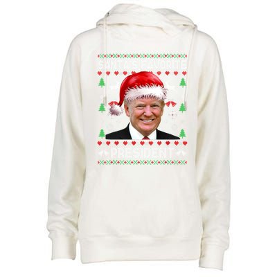 Funny Trump SantaS Favorite President Ugly Xmas Funny Gift Womens Funnel Neck Pullover Hood