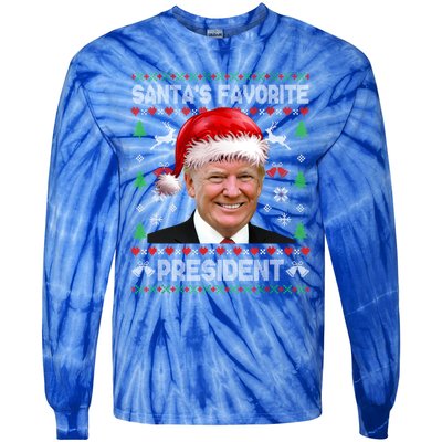 Funny Trump SantaS Favorite President Ugly Xmas Funny Gift Tie-Dye Long Sleeve Shirt