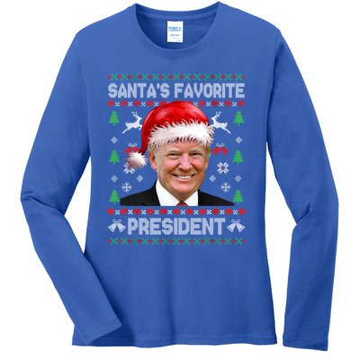 Funny Trump SantaS Favorite President Ugly Xmas Funny Gift Ladies Long Sleeve Shirt