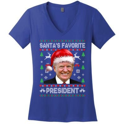 Funny Trump SantaS Favorite President Ugly Xmas Funny Gift Women's V-Neck T-Shirt