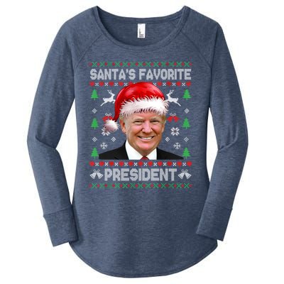 Funny Trump SantaS Favorite President Ugly Xmas Funny Gift Women's Perfect Tri Tunic Long Sleeve Shirt