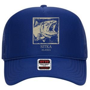 Fishing Town Souvenir Sitka Alaska Gift High Crown Mesh Back Trucker Hat