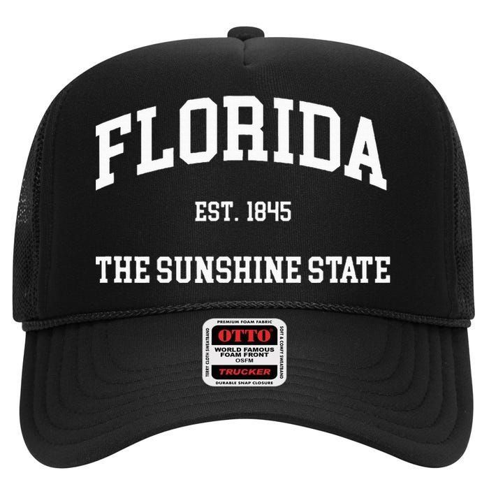 Florida The Sunshine State High Crown Mesh Back Trucker Hat