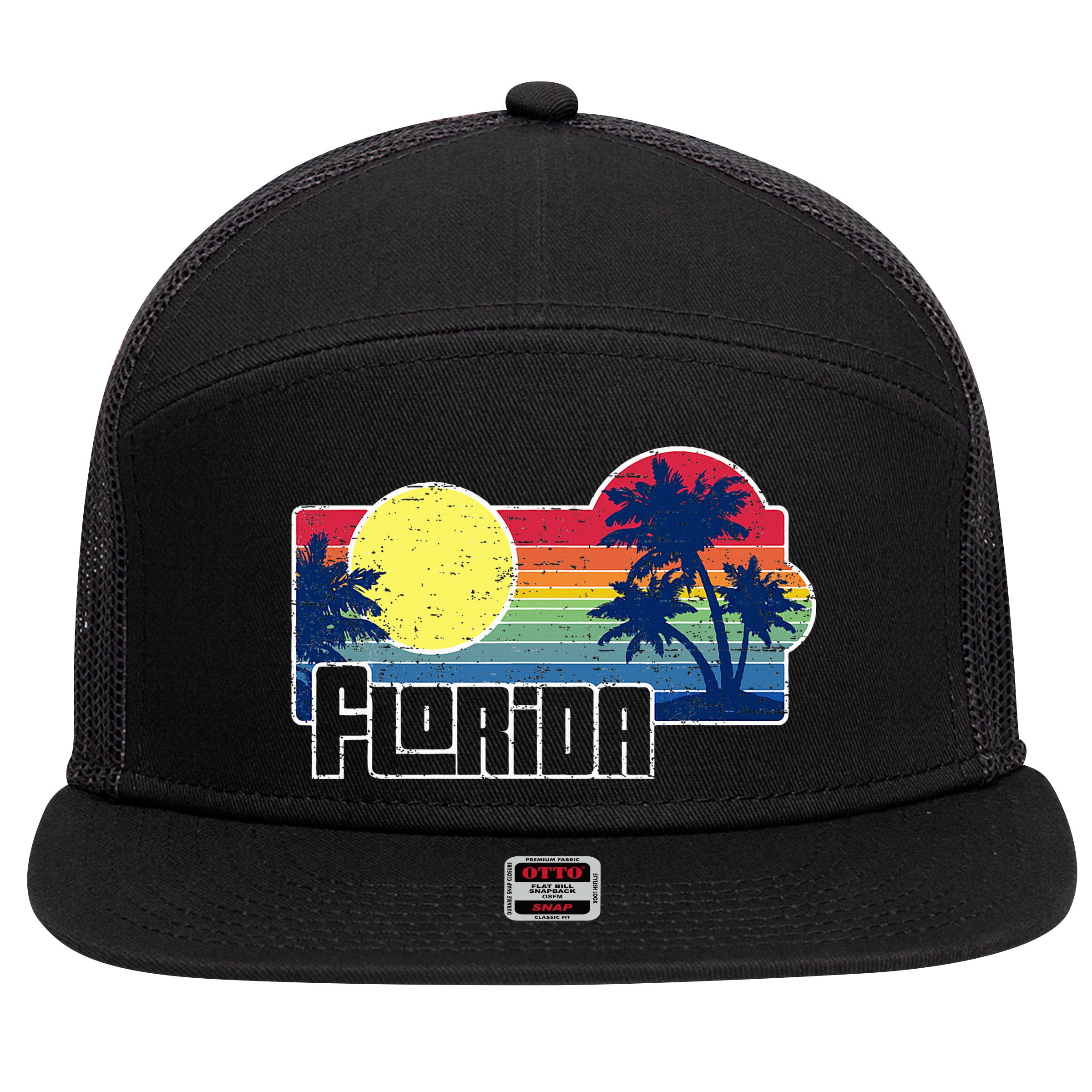 Florida The Sunshine State Florida Vacation 7 Panel Mesh Trucker Snapback Hat