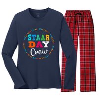 Funny Test Staar Day Crew Mode On Teacher Testing Ideas Women's Long Sleeve Flannel Pajama Set 