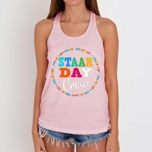 Funny Test Staar Day Crew Mode On Teacher Testing Ideas Women's Knotted Racerback Tank