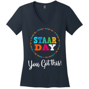 Funny Test Staar Day Mode On Teacher Testing Ideas School Women's V-Neck T-Shirt