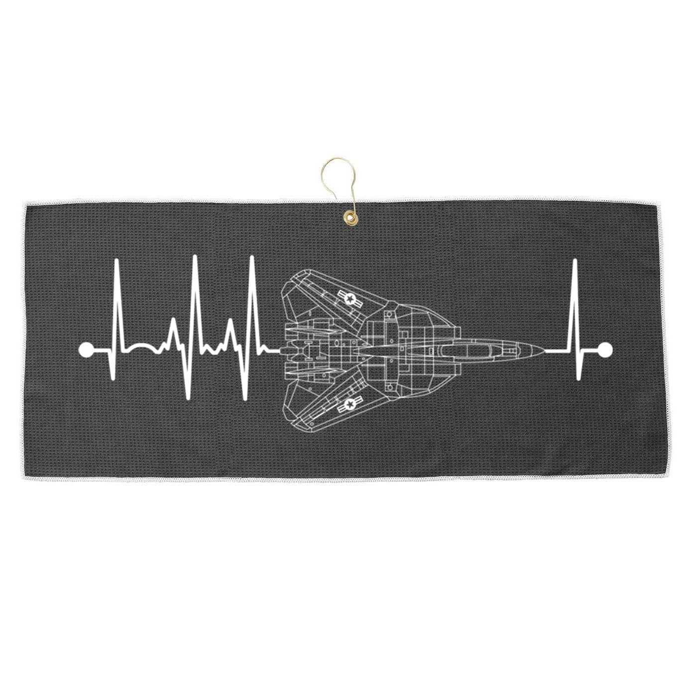 F14 Tomcat Schematic Airplane Pulse Ekg Pilot Heartbeat Cute Gift Large Microfiber Waffle Golf Towel