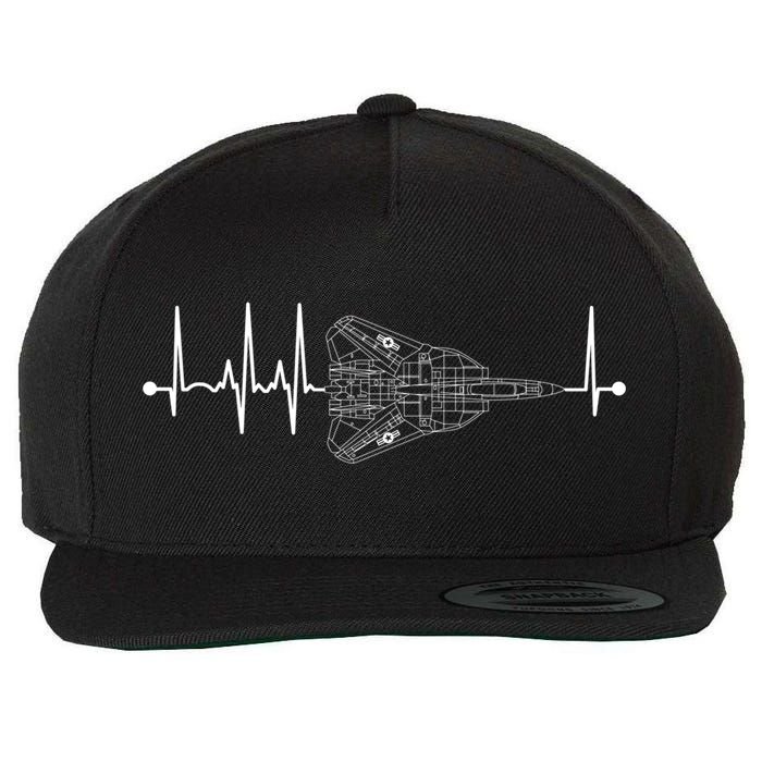 F14 Tomcat Schematic Airplane Pulse Ekg Pilot Heartbeat Cute Gift Wool Snapback Cap