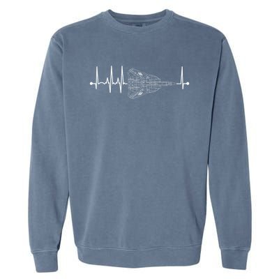 F14 Tomcat Schematic Airplane Pulse Ekg Pilot Heartbeat Cute Gift Garment-Dyed Sweatshirt