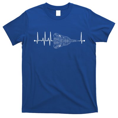 F14 Tomcat Schematic Airplane Pulse Ekg Pilot Heartbeat Cute Gift T-Shirt