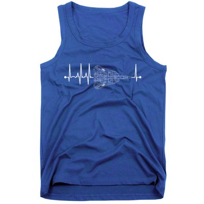 F14 Tomcat Schematic Airplane Pulse Ekg Pilot Heartbeat Cute Gift Tank Top