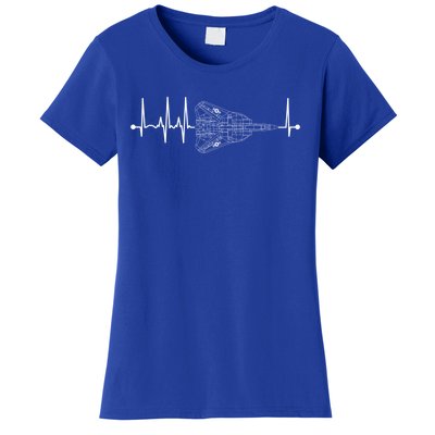 F14 Tomcat Schematic Airplane Pulse Ekg Pilot Heartbeat Cute Gift Women's T-Shirt