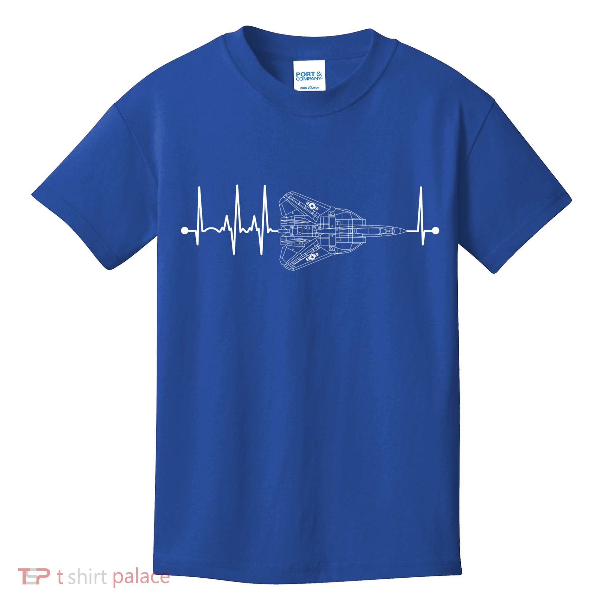 F14 Tomcat Schematic Airplane Pulse Ekg Pilot Heartbeat Cute Gift Kids T-Shirt