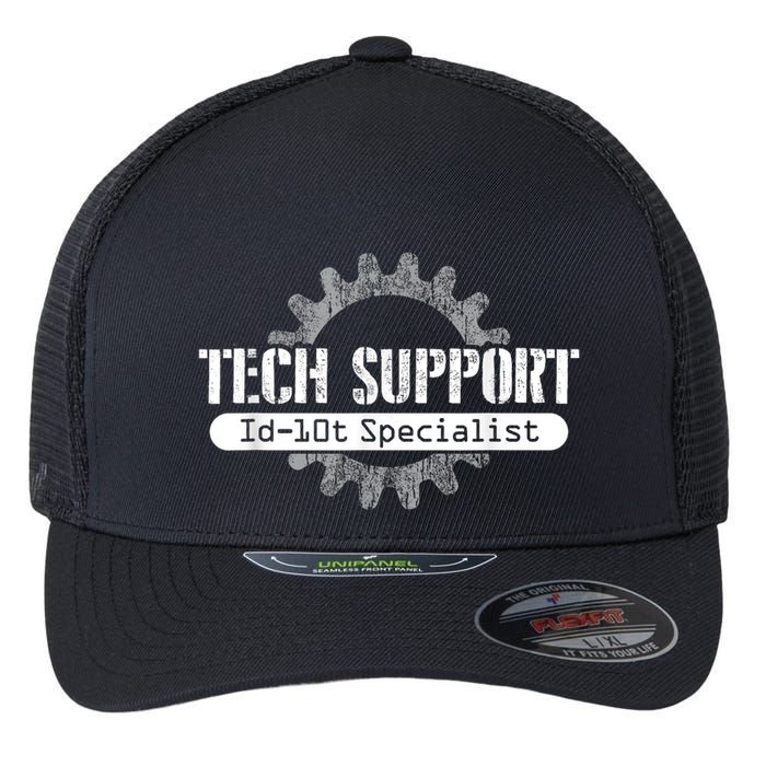 Funny Tech Support Id10t Computer Idiot Joke Flexfit Unipanel Trucker Cap