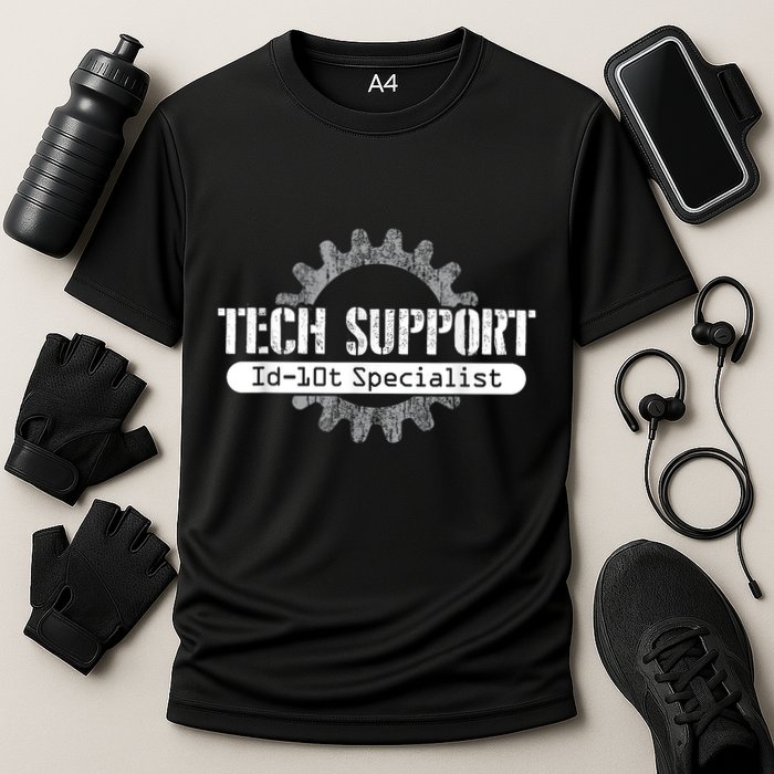 Funny Tech Support Id10t Computer Idiot Joke Performance Shirt