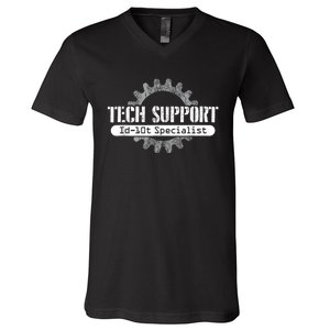 Funny Tech Support Id10t Computer Idiot Joke V-Neck T-Shirt